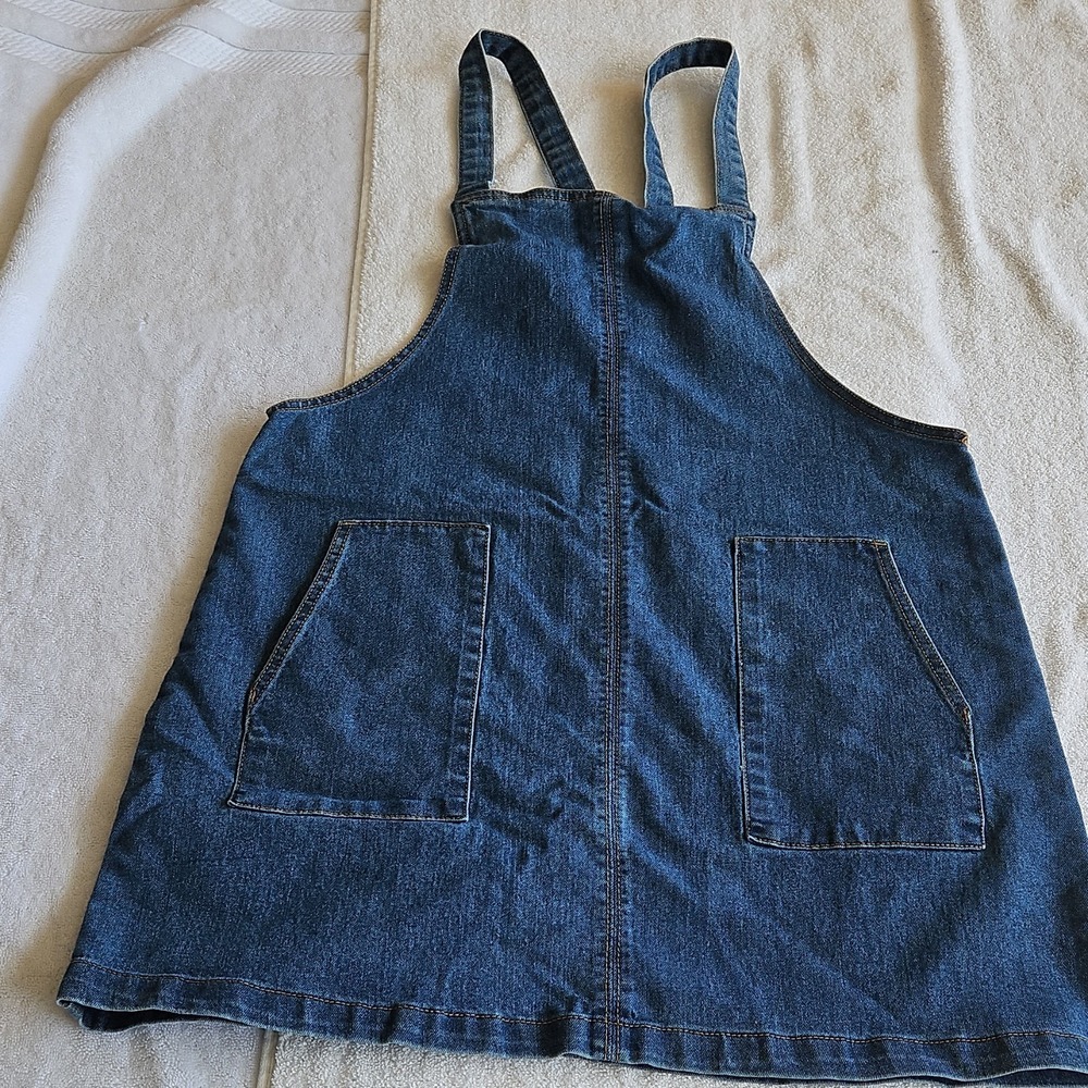 Tinsel Town Blue Denim Strappy Overall Mini Dress Pockets Sleeveless XL
